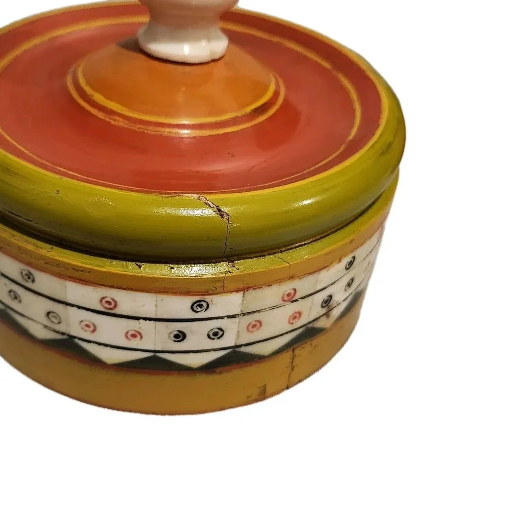 Vintage Tozai Home Lidded Turned Wood & Inlay 12” Jar